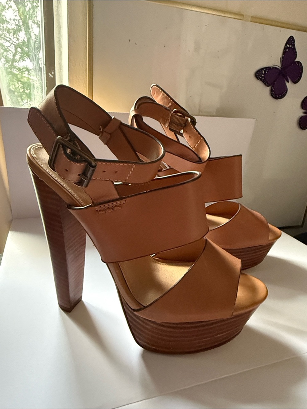 Steve Madden Dezzy Cognac Platform Block Heel Sandals Size 7